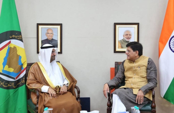 GCC Secretary-General Dr. Nayef Falah Mubarak Al-Hajraf with Indian Minister of Commerce and Industry Piyush Goyal in this November 2021 photo. The GCC chief had visited New Delhi on that occasion.