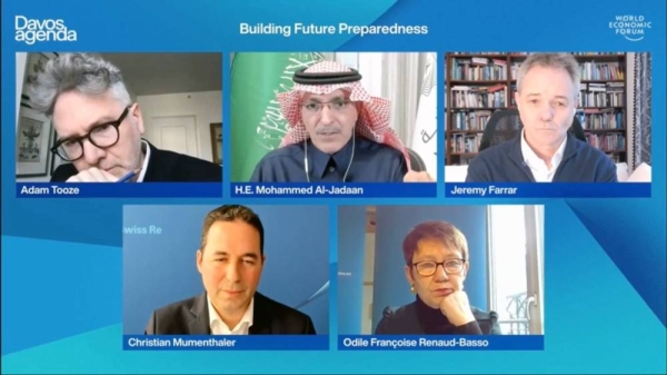 Minister of Finance Mohammed Al-Jadaan, participated on Friday in the virtual panel discussion organized by the World Economic Forum (Davos Agenda under the title: Building Future Preparedness).