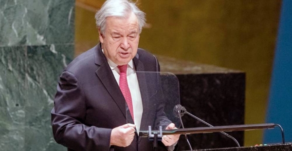 Secretary-General António Guterres briefs the UN General Assembly on his priorities for 2022. — courtesy UN Photo/Eskinder Debebe
