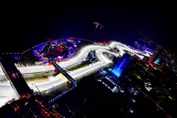 Sir Lewis Hamilton, Mercedes, 1st position, lifts his trophy during the Saudi Arabia GP  at Jeddah Street Circuit in Jeddah, Saudi Arabia. (Photo by Andy Hone)