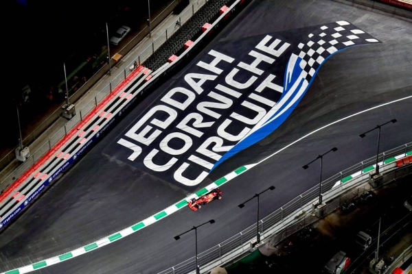 Sir Lewis Hamilton, Mercedes, 1st position, lifts his trophy during the Saudi Arabia GP  at Jeddah Street Circuit in Jeddah, Saudi Arabia. (Photo by Andy Hone)