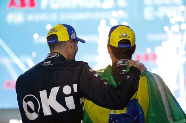 Edoardo Mortara (CHE), ROKiT Venturi Racing 1st position, Robin Frijns (NLD), Envision Racing 2nd position, Lucas Di Grassi (BRA), ROKiT Venturi 3rd