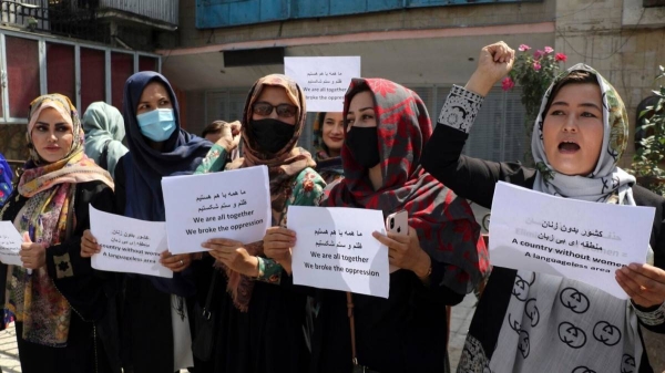 Women protesting against Taliban in Kabul.