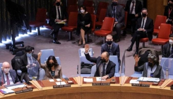 UN ambassadors in Security Council meeting.