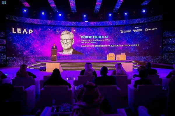  Borje Ekholm, President and CEO of Ericsson Group, speaking at a panel discussion.