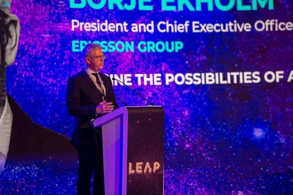  Borje Ekholm, President and CEO of Ericsson Group, speaking at a panel discussion.