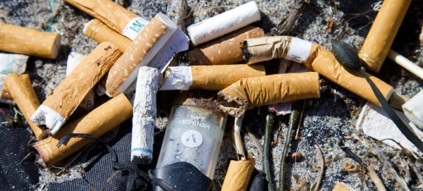 Cigarette butts and vaping pods found during a beach cleanup in the USA.