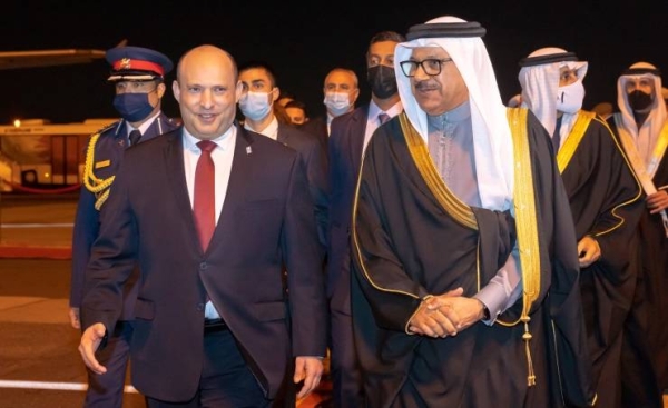 Israeli Prime Minister Naftali Bennett arrives in Manama on Monday.