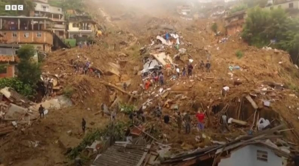 Deluge of rainfall causes a landslide and flooding in Petrópolis, Brazil.