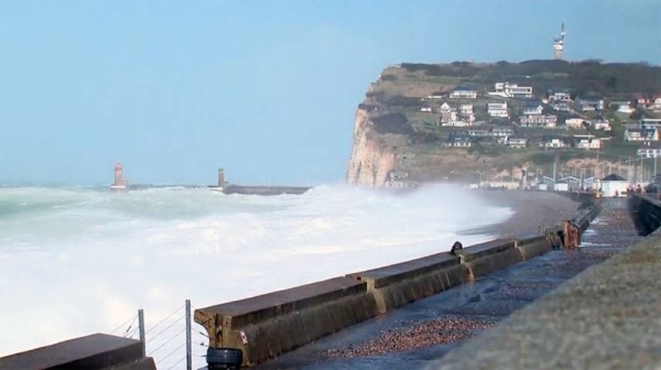 The gale force winds blew off part of the roof of the ADO Den Haag football stadium and sent roof debris flying as Storm Eunice continued to sweep northwestern Europe on Saturday morning.