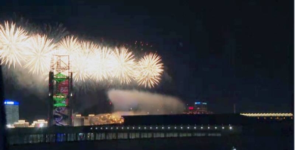 Fireworks explode during the closing ceremony of the 2022 Winter Olympics, Sunday, in Beijing.