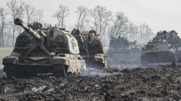 Russian armored vehicles in the Rostov region of Russia, near Ukraine's border.