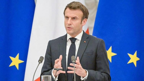 French President Emanuel Macron, seen in this file photo, discussed with his Belarusian counterpart Alexander Lukachenko on Saturday the latest developments of the Russian invasion of Ukraine over telephone.