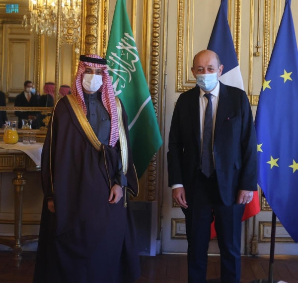 Foreign Minister Prince Faisal Bin Farhan and his French counterpart Jean-Yves Le Drian