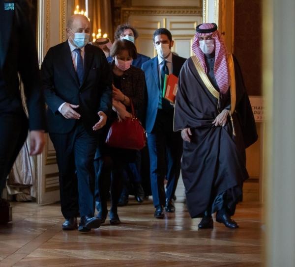 Foreign Minister Prince Faisal Bin Farhan and his French counterpart Jean-Yves Le Drian