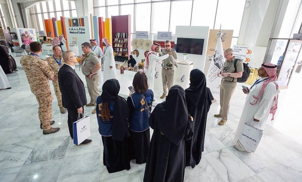 Visitors throng the Saudi Falcons Club pavilion in the World Defense Show.