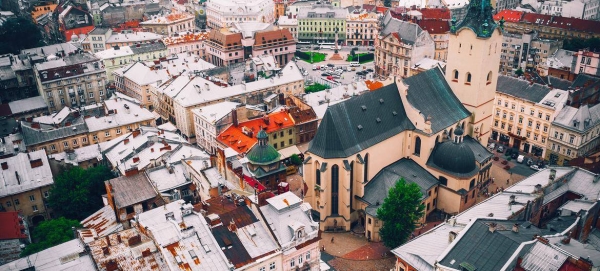 Aerial view of L'viv, Ukraine.