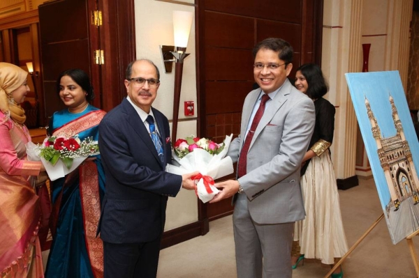 Indian Ambassador to Saudi Arabia Dr. Ausaf Sayeed speaks at a farewell party organized for him at Hotel Ritz Carlton.