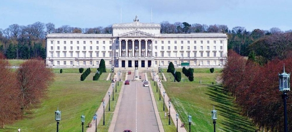 The Stormont government buildings near Belfast. Ministers from all five political parties in the Northern Ireland Assembly read out apologies to survivors at this spot.