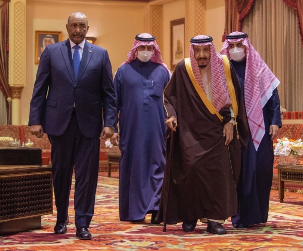 The Custodian of the Two Holy Mosques King Salman received in his palace in Riyadh this evening Chairman of the Sudanese Transitional Sovereignty Council Lt. Gen. Abdel Fattah Al-Burhan, who arrived in Riyadh earlier Monday.