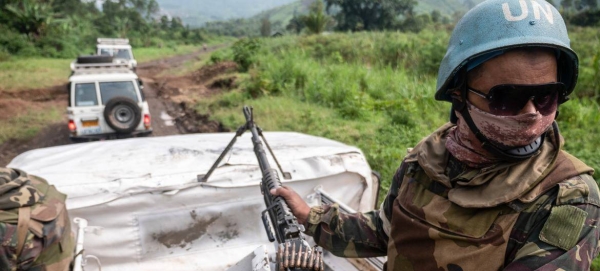 Peacekeepers escort a humanitarian convoy to the village of Pinga in North Kivu, Democratic Republic of the Congo.