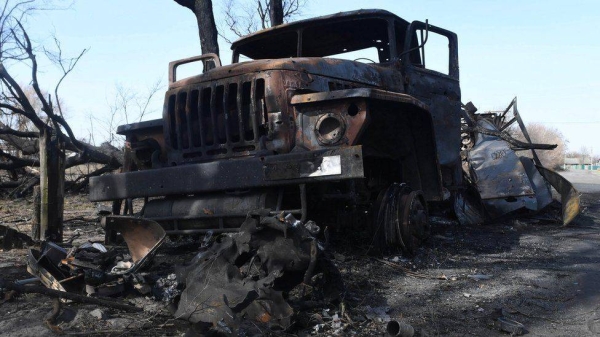 Destroyed Russian military vehicle near Chernihiv.
