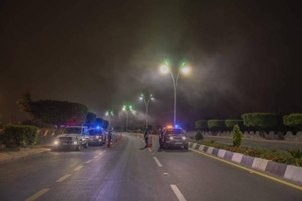 Security officials man a checkpoint.