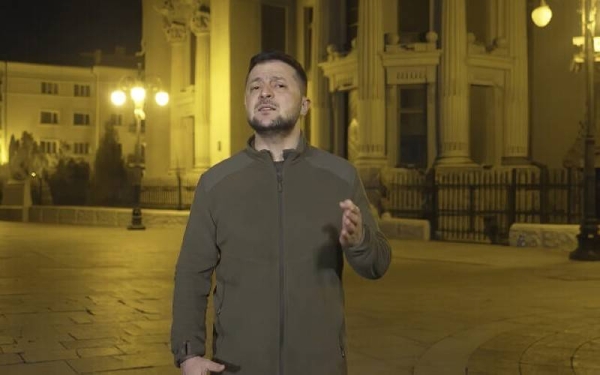 In this file picture from video provided by the Ukrainian Presidential Press Office, Ukrainian President Volodymyr Zelenskyy speaks from Kyiv, Ukraine.