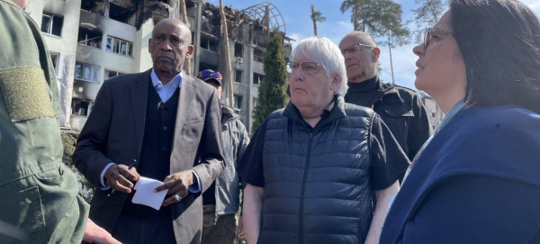 United Nations Emergency Relief Coordinator and Under Secretary-General for Humanitarian Affairs Martin Griffiths in Irpin, Ukraine on Thursday.