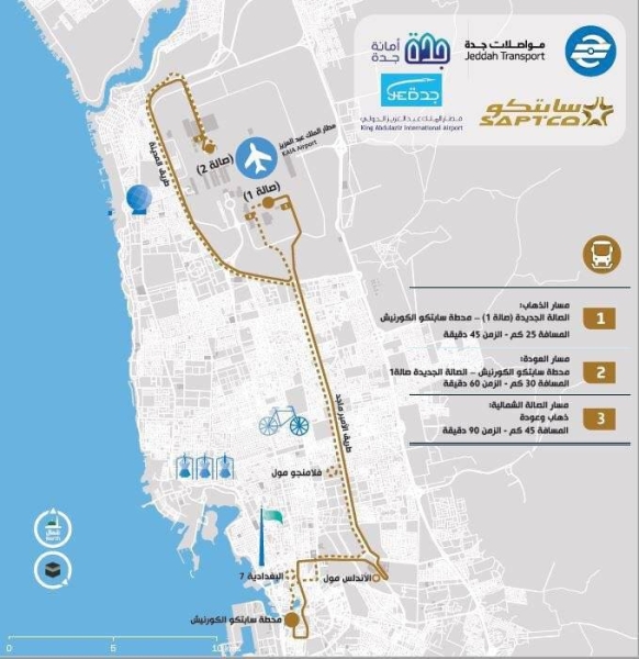 Jeddah Transport Company in cooperation with Jeddah Airports Company and the Saudi Public Transport Company (SAPTCO), will launch on Sunday (April 10) an express transportation service between King Abdulaziz International Airport (KAIA) and the center of Jeddah.