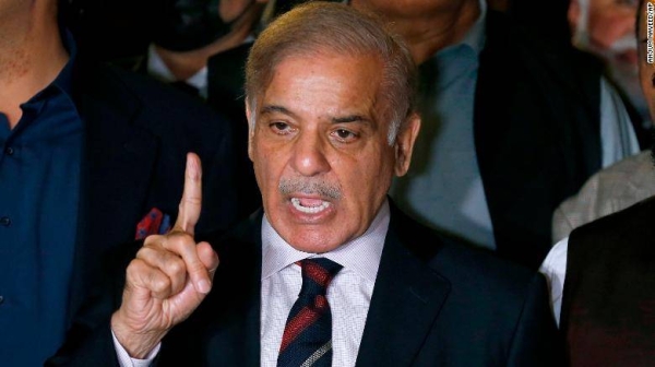 Pakistan's opposition leader Shehbaz Sharif speaks during a press conference in Islamabad.