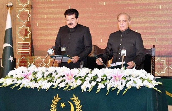 Senate Chairman Sadiq Sanjrani administered the oath of office to 70-year-old Shehbaz Sharif, who was sworn-in as the new prime minister of Pakistan on Monday.