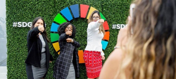 Participants show their support for the Sustainable Development Goals. (file) — courtesy UN Photo/Laura Jarriel