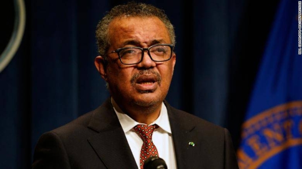 World Health Organization Director General Dr. Tedros Adhanom Ghebreyesus addresses a press conference at the Department for Health and Human Services in Washington DC on April 7.