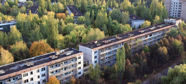 Abandoned buildings in Pripyat, two kilometers from the Chernobyl nuclear power plant, Ukraine. — courtesy IAEA/Dana Sacchetti