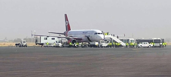 The first commercial flight from Sana’a airport in Yemen takes place in almost six years. — courtesy OSESGY/Ahmed Marii