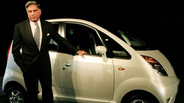 Ratan Tata during the inauguration of the car in 2008.