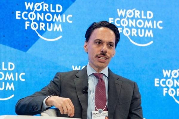 Prince Faisal Bin Farhan speaking at a World Economic Forum (WEF) panel on Tuesday.