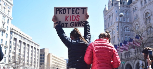 Young girls protest at the March For Our Lives rally in Washington.