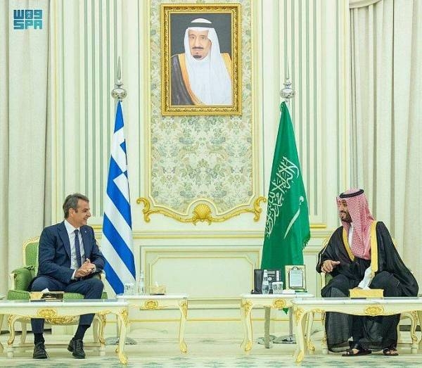 File photo of Crown Prince Muhammad Bin Salman and the Greek Prime Minister, Kyriakos Mitsotakis meeting in Riyadh on 2021.