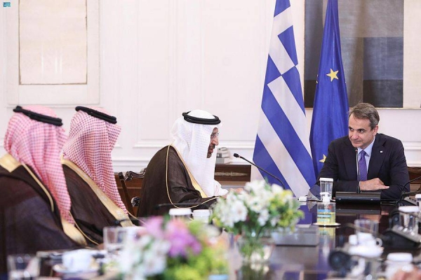 Minister of Investment Eng. Khalid Al-Falih met on Sunday in Athena with the Greek Prime Minister Kyriakos Mitsotakis.