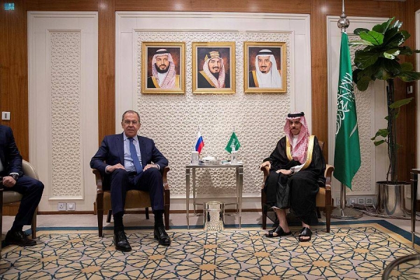 Saudi Foreign Minister Prince Faisal Bin Farhan and his Russian counterpart Sergey Lavrov.