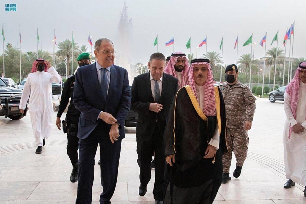 Saudi Foreign Minister Prince Faisal Bin Farhan and his Russian counterpart Sergey Lavrov.