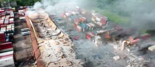 The explosion happened after a fire broke out at a container depot in Chittagong, Bangladesh. — courtesy Twitter