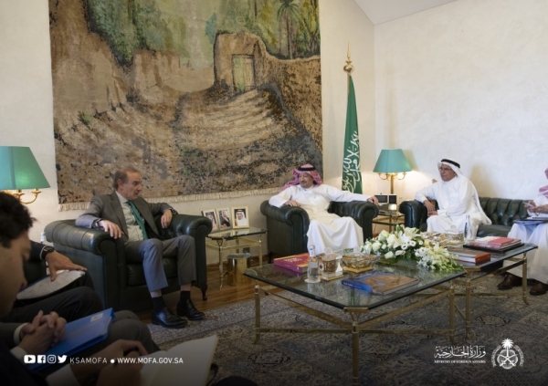 Deputy Minister of Foreign Affairs Waleed Al-Khereiji receives in Riyadh on Wednesday EU's Enrique Mora and his accompanying delegation.