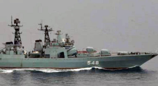 The People’s Liberation Army Navy destroyer Lhasa is seen in an image released by Japan’s Defense Ministry.