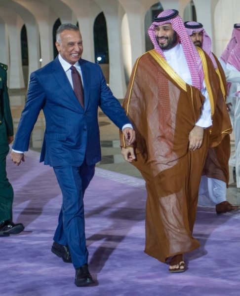 Crown Prince Mohammed Bin Salman, deputy premier and minister of defense, received on Saturday evening the Iraqi Prime Minister Mustafa Al-Kadhimi.