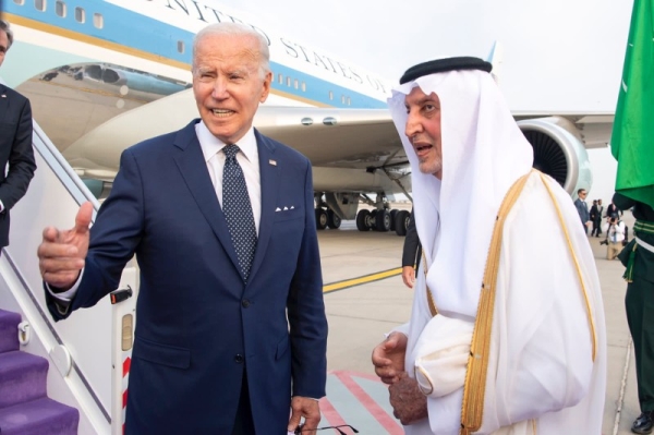 Crown Prince Mohammed Bin Salman receives US president Joe Biden at Al-Salam Palace in Jeddah 