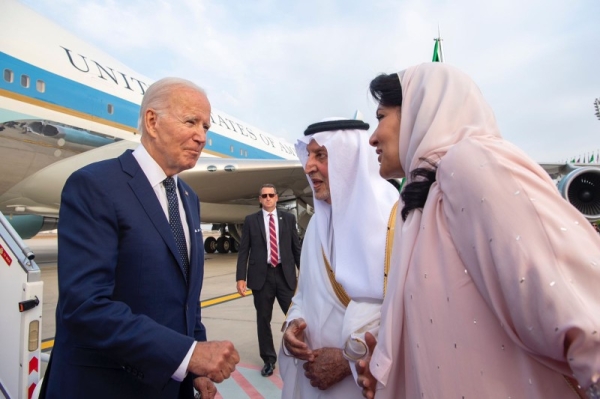 Crown Prince Mohammed Bin Salman receives US president Joe Biden at Al-Salam Palace in Jeddah 