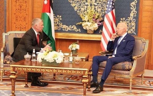 Jordan King Abdullah meets with US President Joe Biden in Jeddah on Saturday. — courtesy Jordan Royal Court